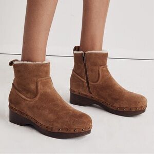 Madewell The Marceline Clog Shearling Boots In Toffee Women’s Size 9 Suede NH871